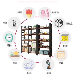 书架钢木置物架简易家用客厅简约铁艺落地收纳架多层隔断木质货架